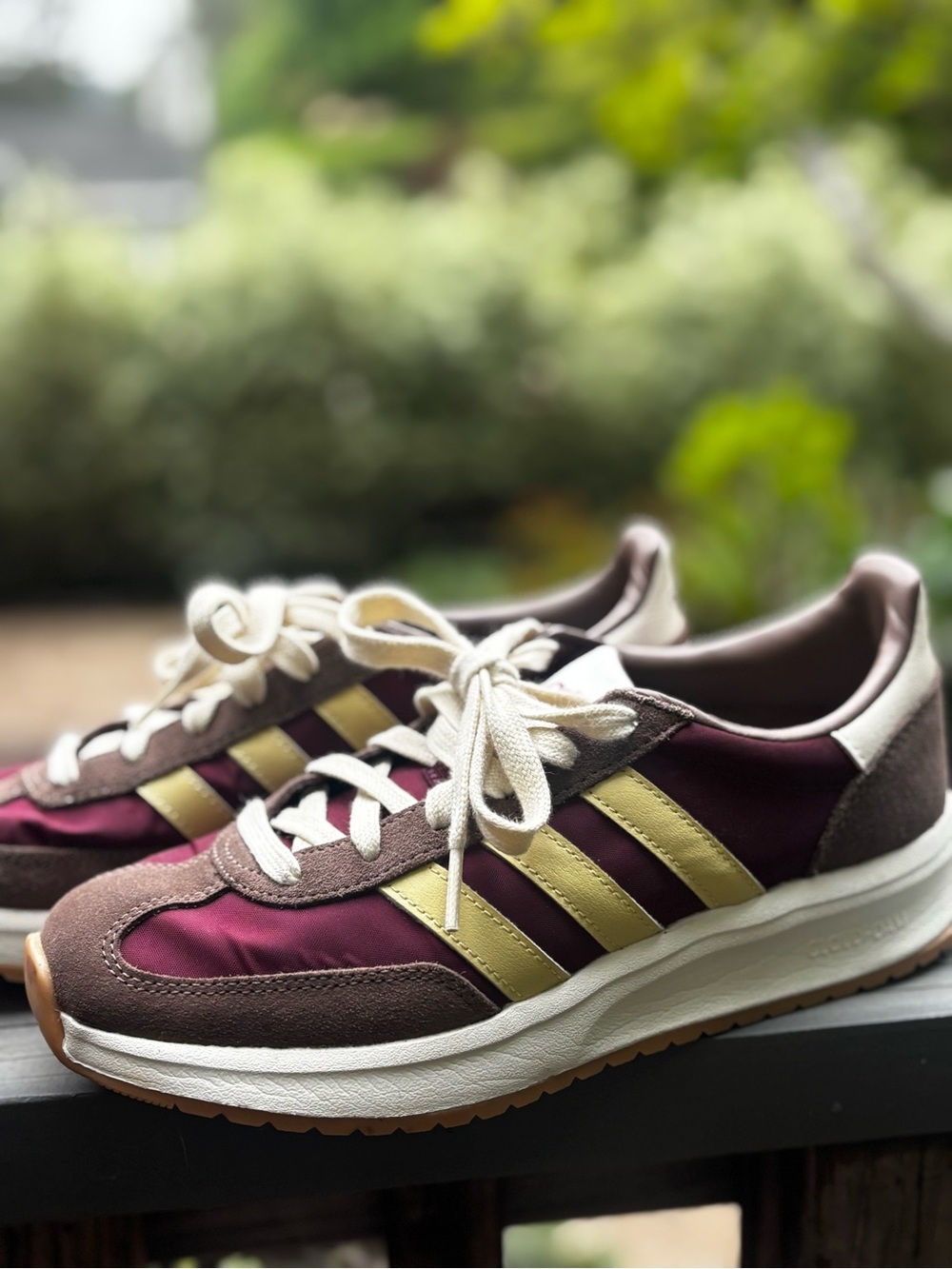 Adidas Women’s Burgundy and Yellow Retro Runner Cloud Foam Comfort Sneakers